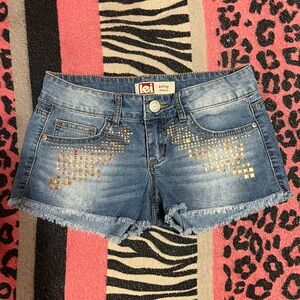 Y2k tumblr 2014 studded low rise l.e.i. jean shorts